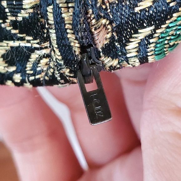 Vintage 40s Green Floral Metallic Sleeveless Top Side Zip‎ Gold Black XS/S - Picture 8 of 8